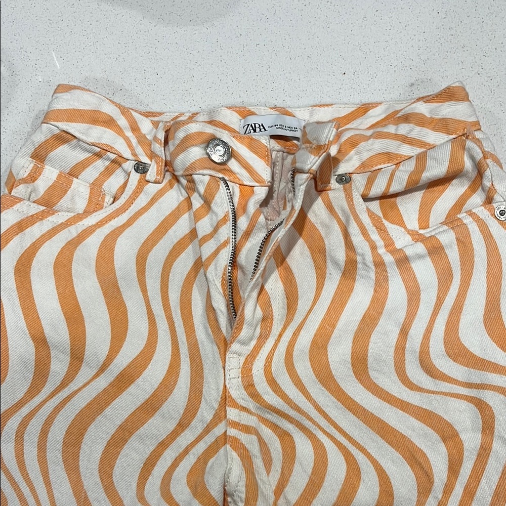 Zara Vibrant Orange and Cream Wave Pants